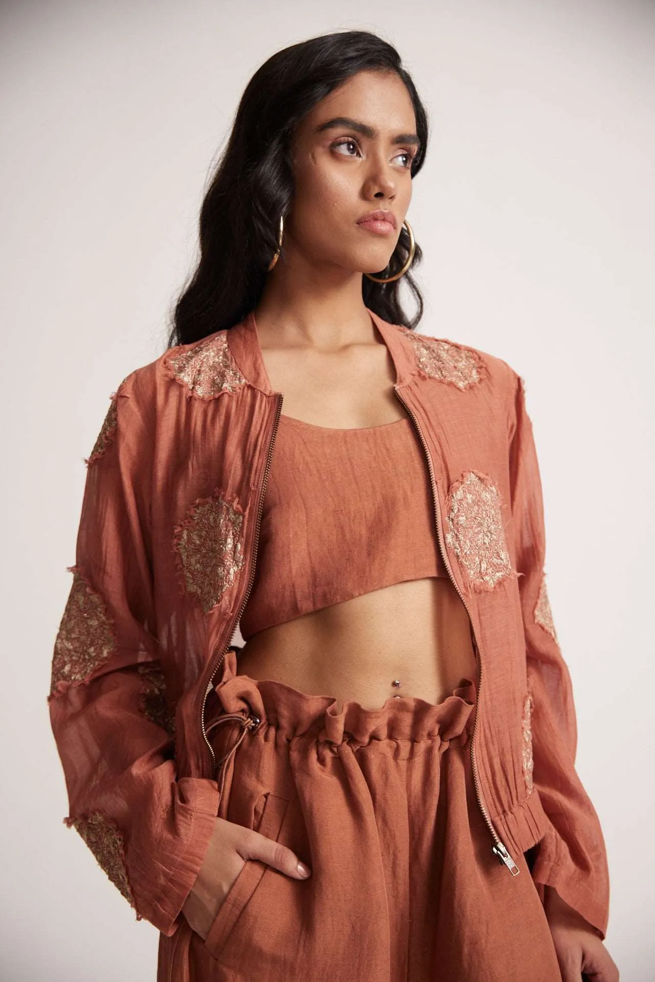 Rust Crop Top With Adjuster Strap and Elasticated Back