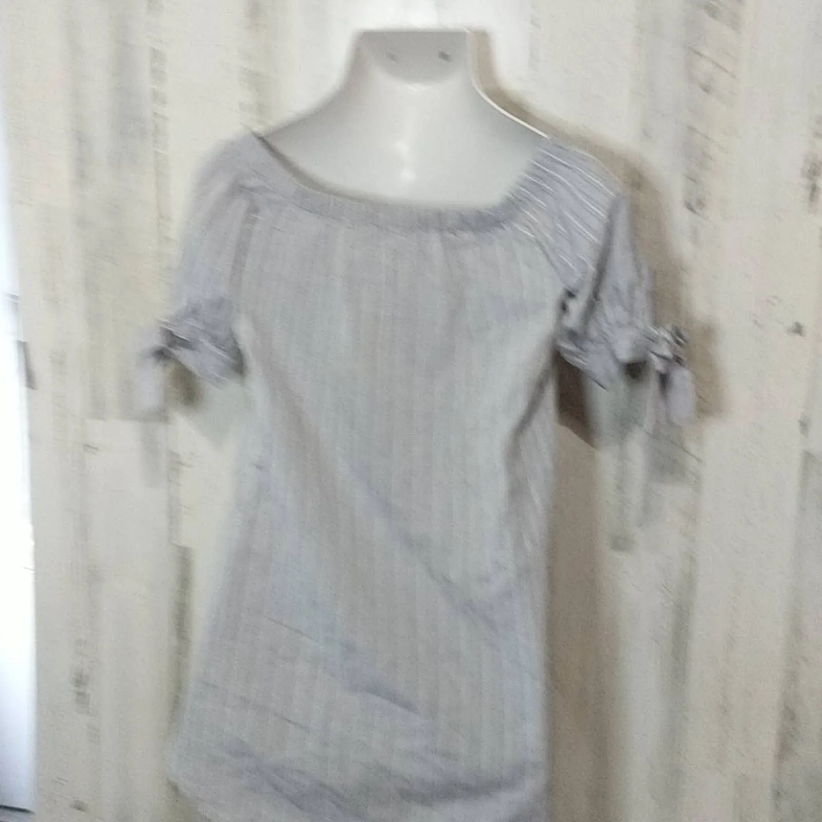 SAGE THE LABEL Blue Striped Off Shoulder Top XS