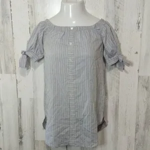 SAGE THE LABEL Blue Striped Off Shoulder Top XS