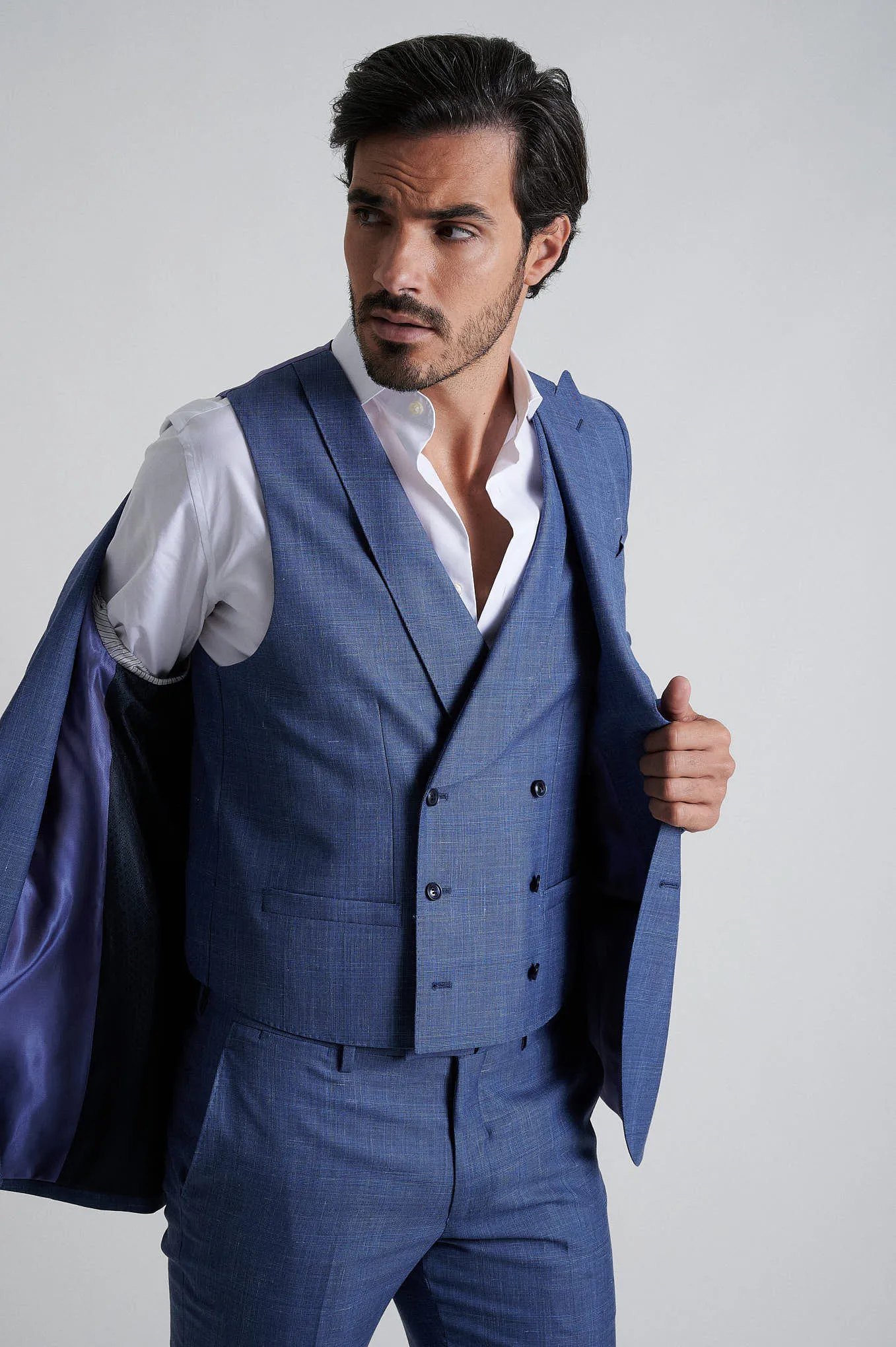 Slim fit comfort wool linen 3 pieces suit half canvas construction