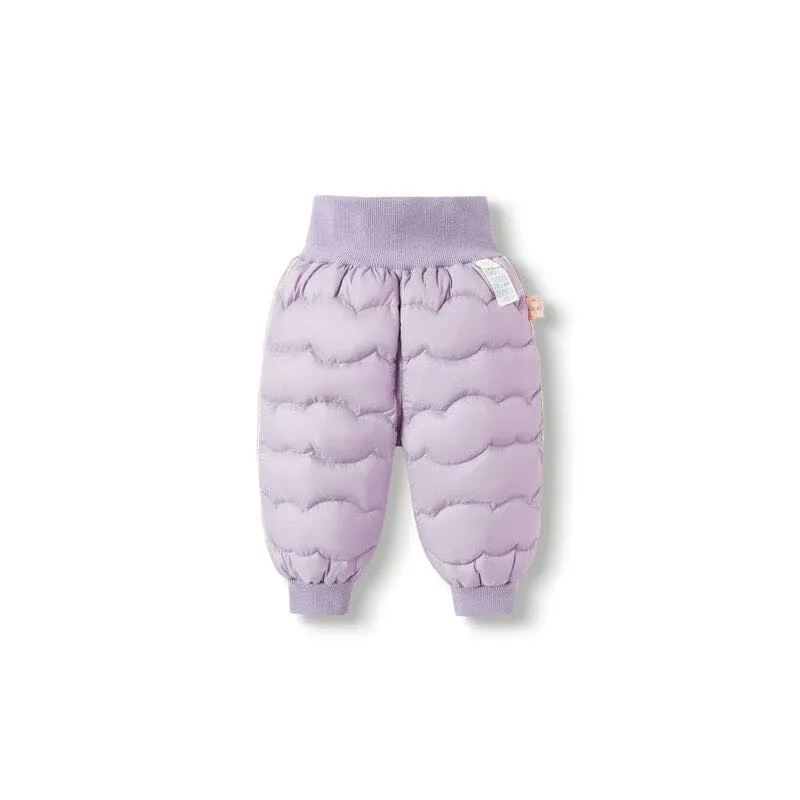 Solid Color High Waist Winter Baby Down Pants