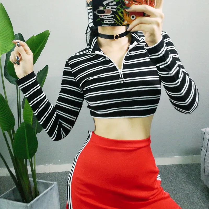 stripped cropped pullover sweatshirt
