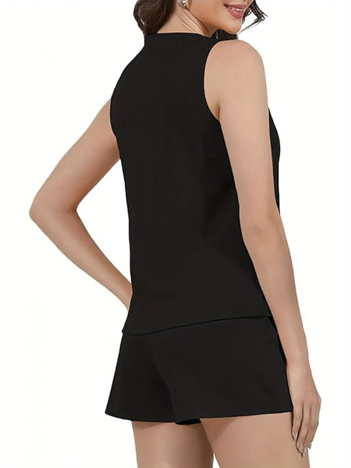 Summer Sleeveless Matching Lace-Up V-Neck Vest & Mini Skort