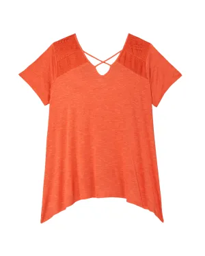 Tia A-line Lattice Tee | Coral