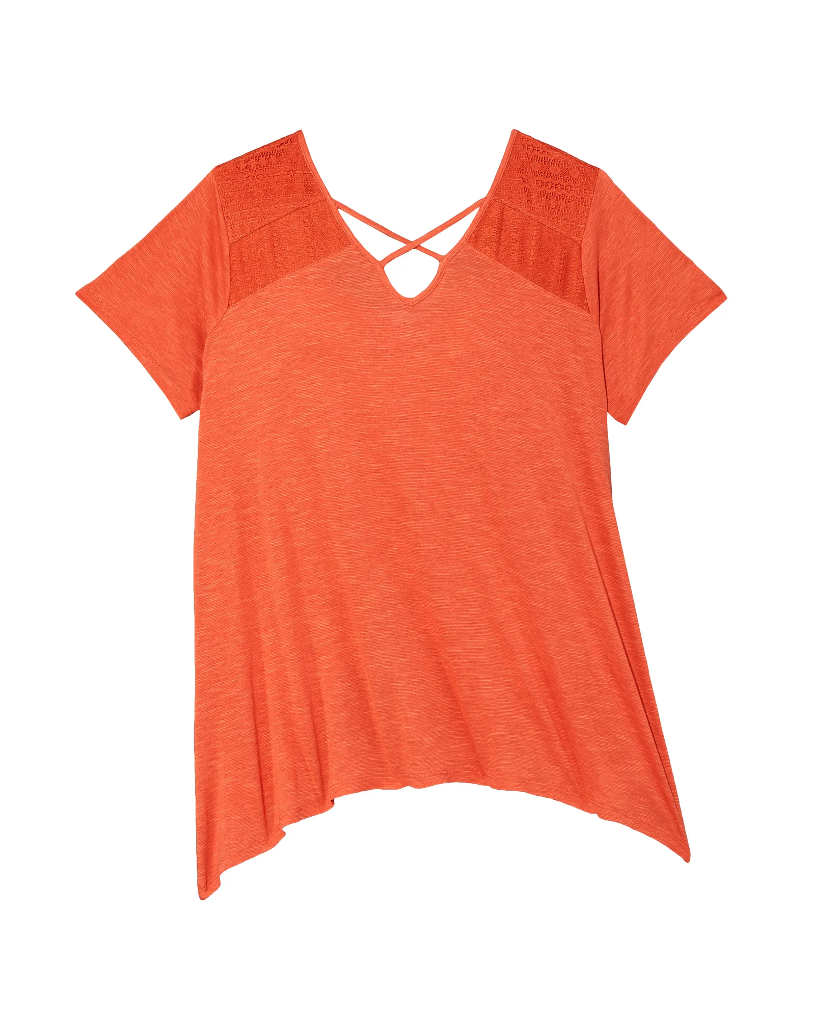 Tia A-line Lattice Tee | Coral