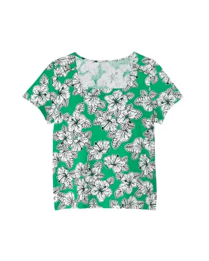Tiffany Printed 100% Cotton Top | Kelly Green / White