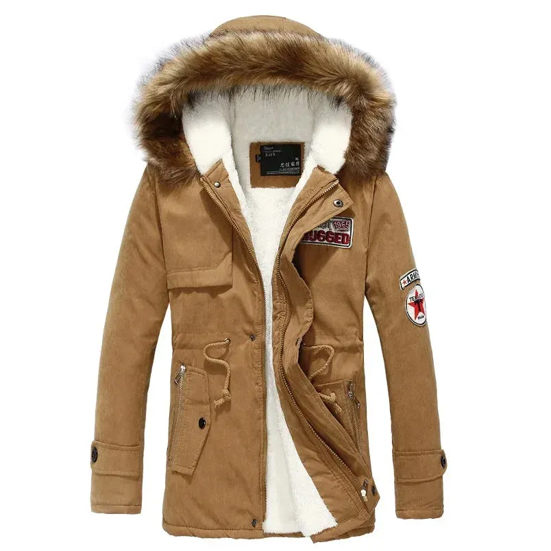UNION ARMY Mens Blue / Brown / Black Parka Coat - Fur Hooded