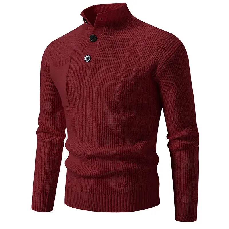 Wiaofellas  -  New Autumn Winter Fashion Stand Collar Knit Pullovers Men Solid Color Casual Knitted Sweater Mens Pockets Pullover Sweaters Man