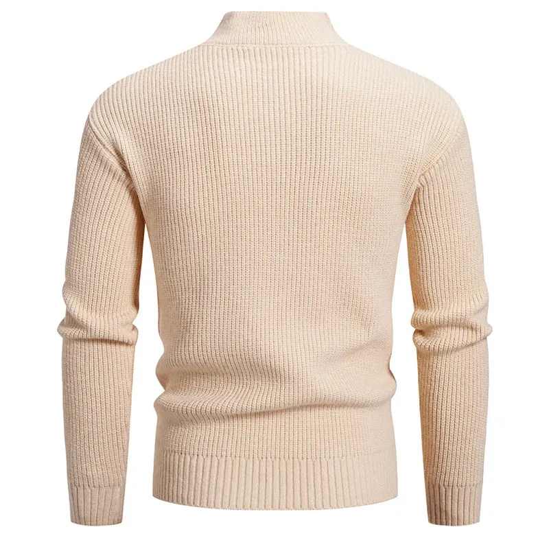 Wiaofellas  -  New Autumn Winter Fashion Stand Collar Knit Pullovers Men Solid Color Casual Knitted Sweater Mens Pockets Pullover Sweaters Man