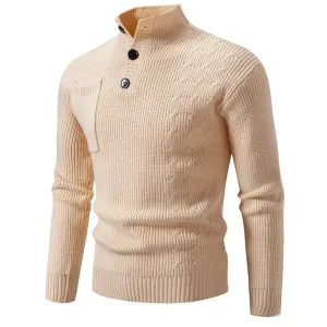 Wiaofellas  -  New Autumn Winter Fashion Stand Collar Knit Pullovers Men Solid Color Casual Knitted Sweater Mens Pockets Pullover Sweaters Man