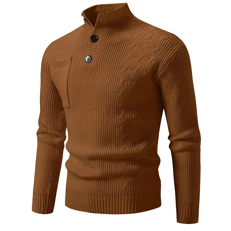 Wiaofellas  -  New Autumn Winter Fashion Stand Collar Knit Pullovers Men Solid Color Casual Knitted Sweater Mens Pockets Pullover Sweaters Man