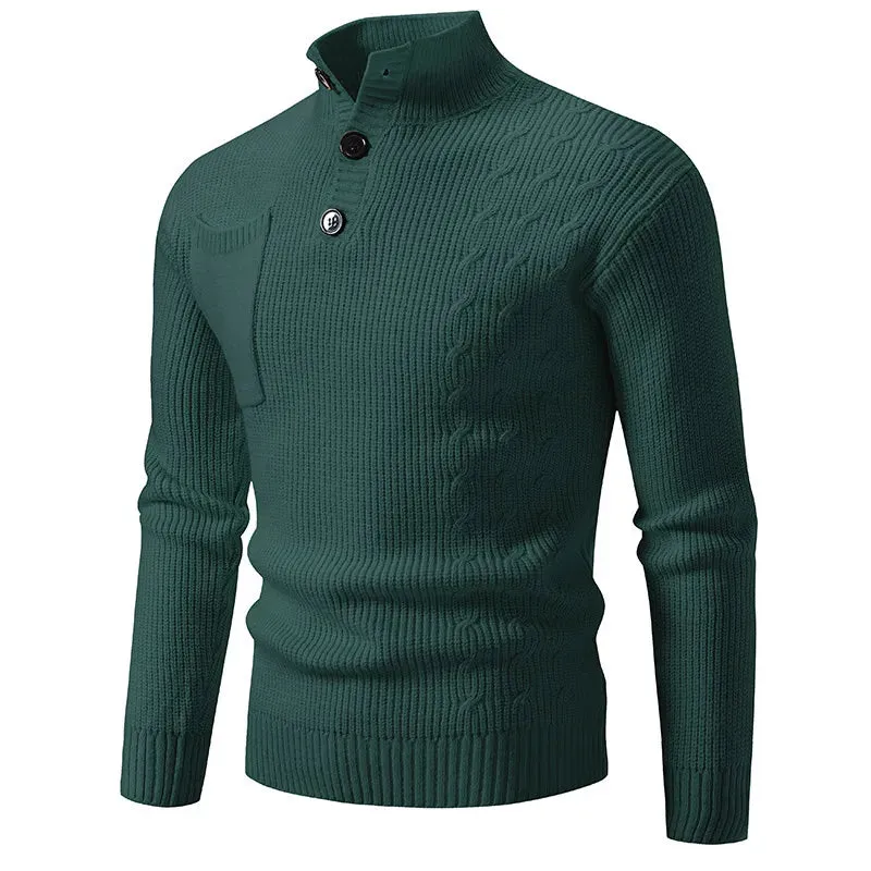 Wiaofellas  -  New Autumn Winter Fashion Stand Collar Knit Pullovers Men Solid Color Casual Knitted Sweater Mens Pockets Pullover Sweaters Man