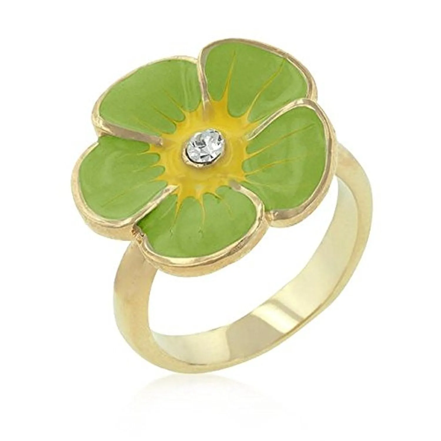 WildKlass Light Green Enamel Floral Ring