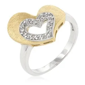 WildKlass Two-tone Finished Cubic Zirconia Heart Ring