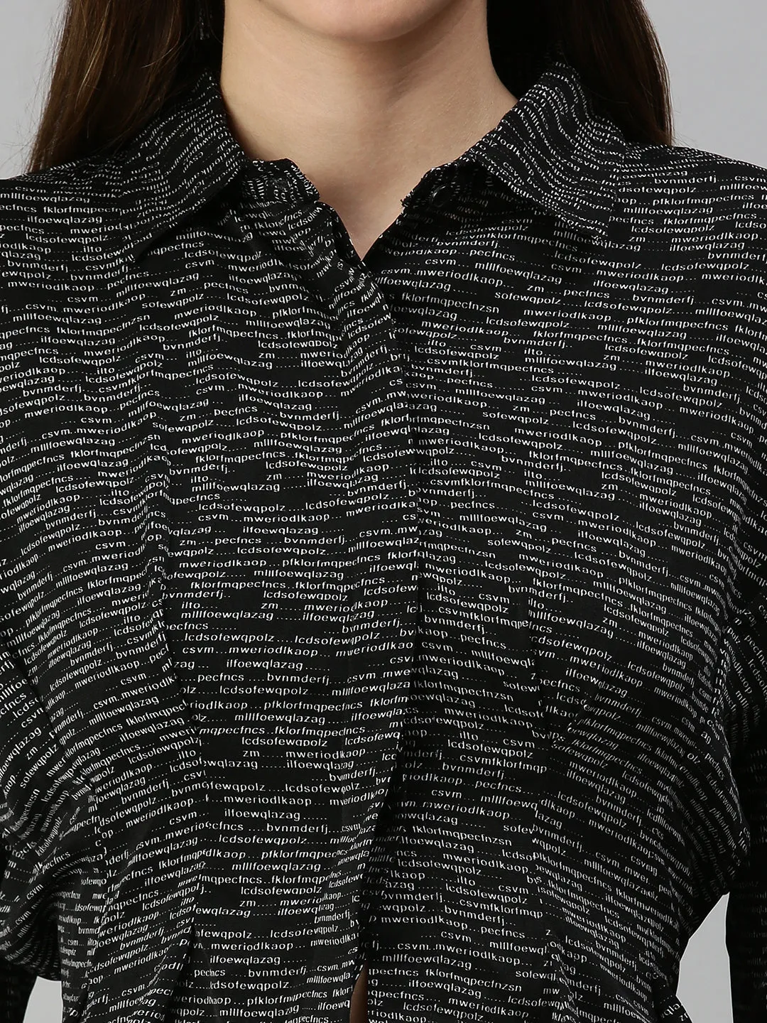 Women Black Print Styled Back Crop Top