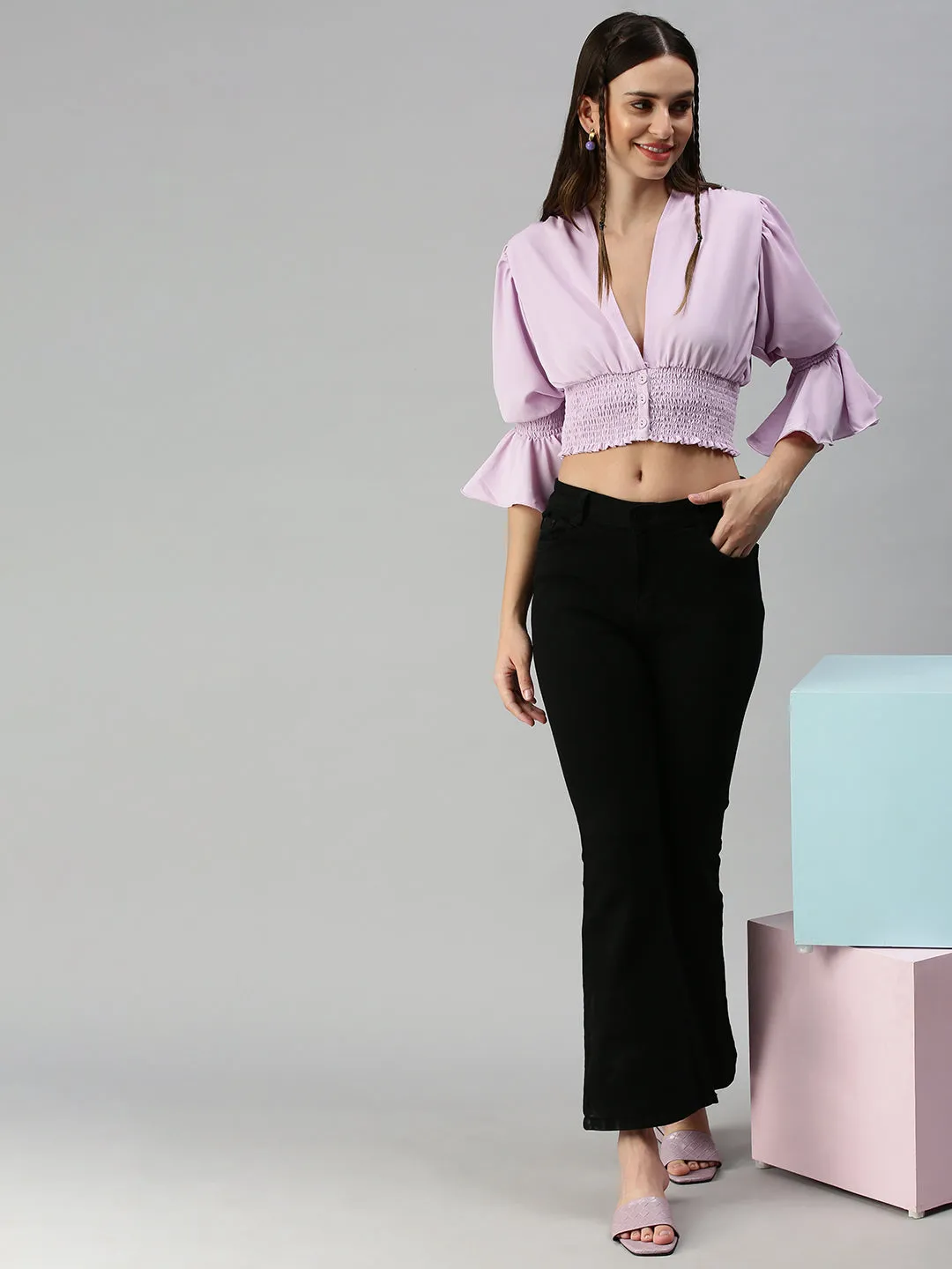 Women Lavender Crepe Top