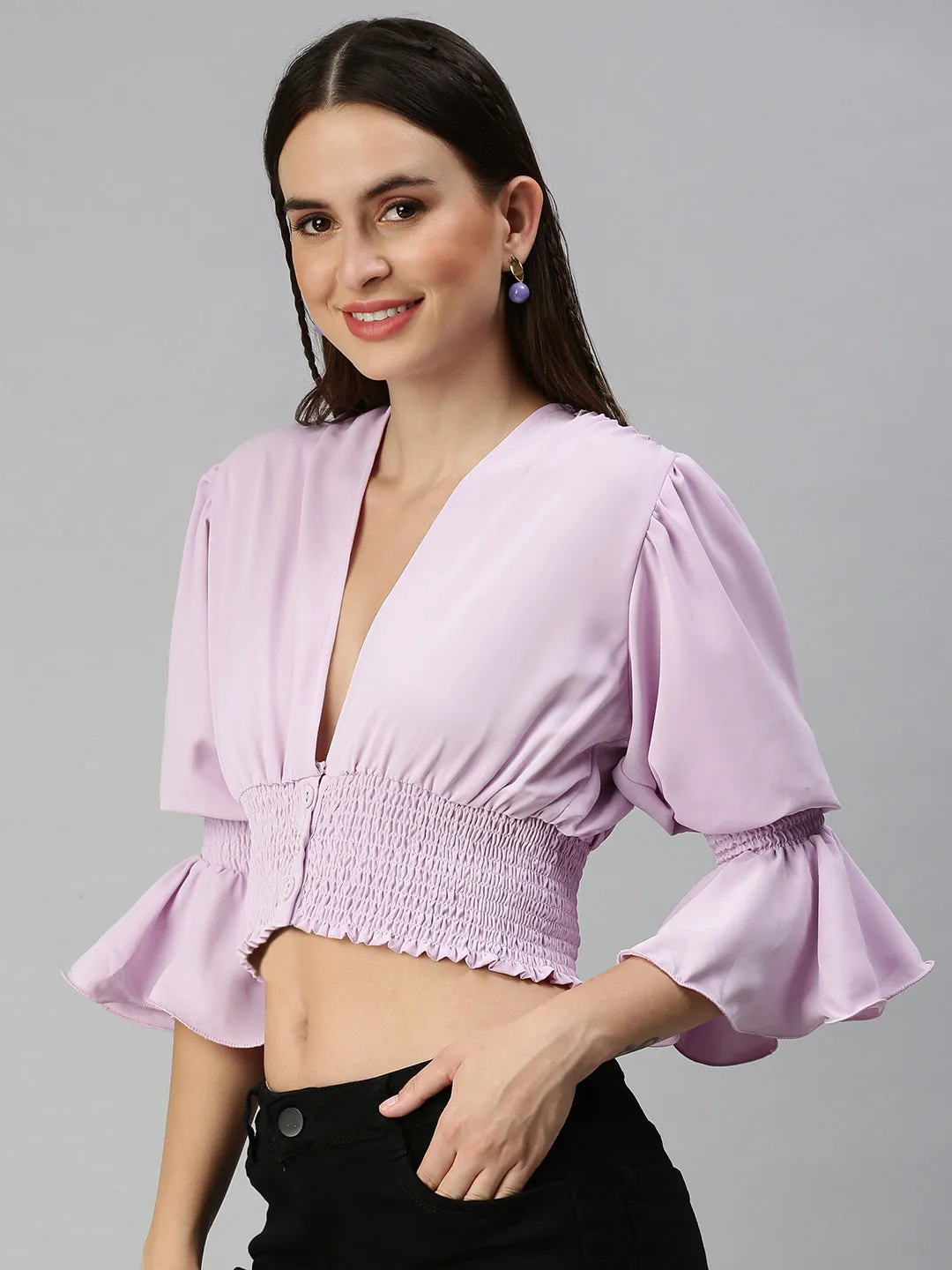 Women Lavender Crepe Top