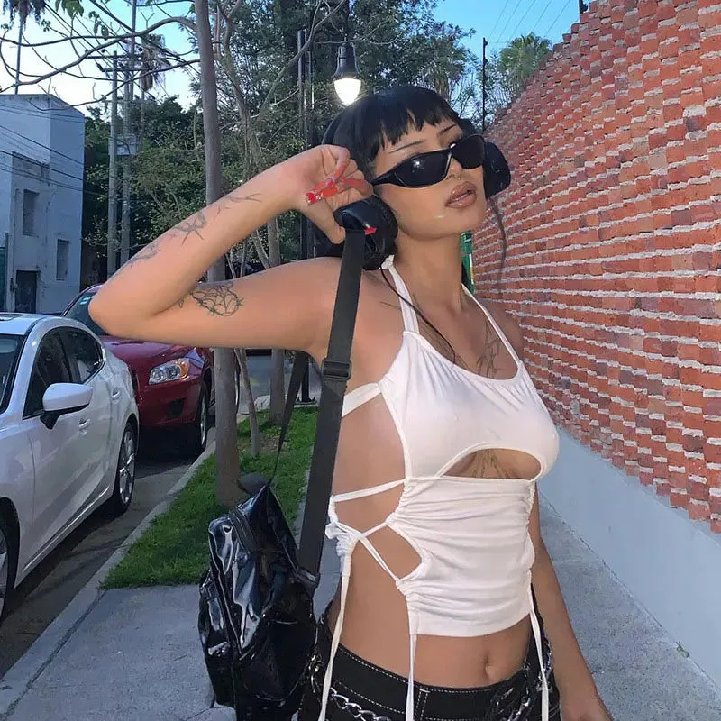 Y2K Backless Bandage Halter Crop Top  Bold & Trendy