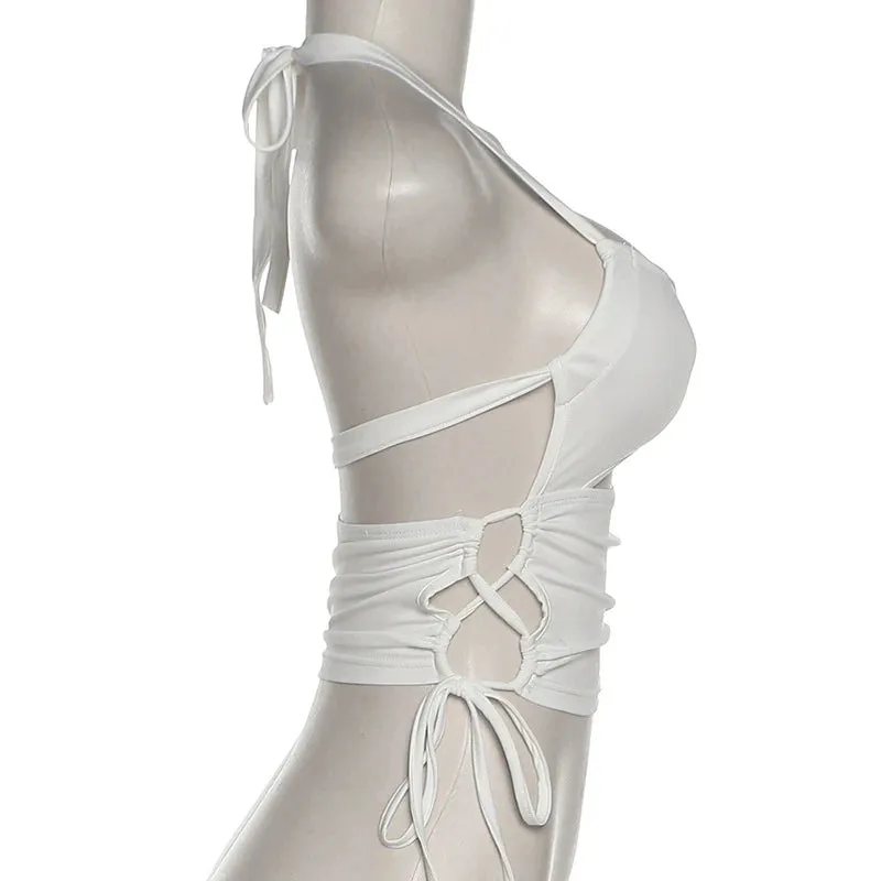 Y2K Backless Bandage Halter Crop Top  Bold & Trendy